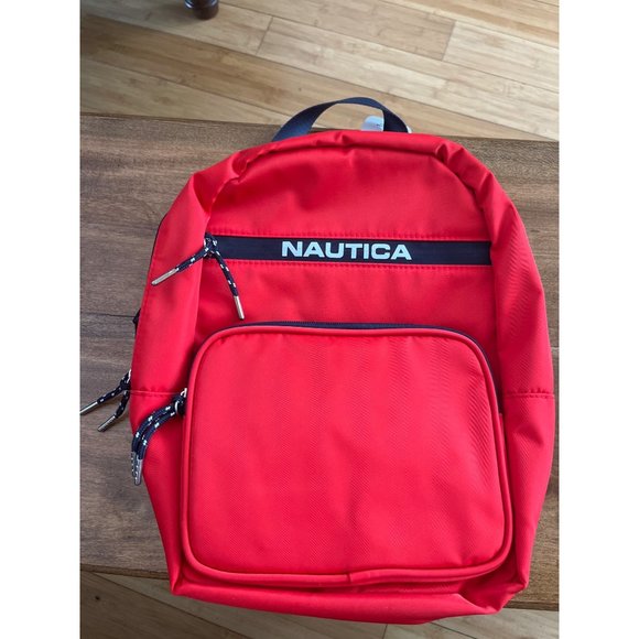 (NWT)Nautica Nylon Bright Red expanding multi-pocket storageback pack.